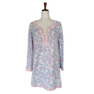Vineyard Vines Tunic Coverup Size Large Pineapple Blue & White Beads V-Neck